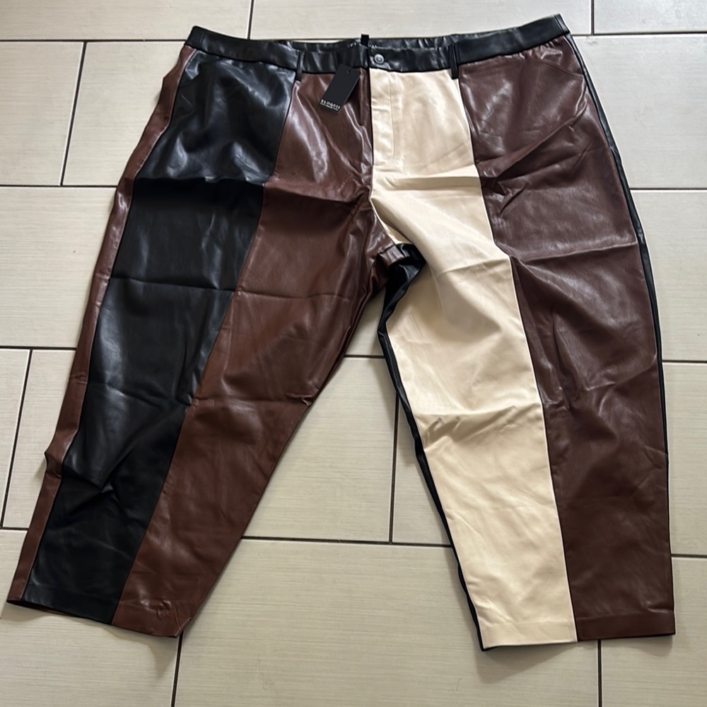 Eloquii Black, Brown, and Cream Colorblock Pants